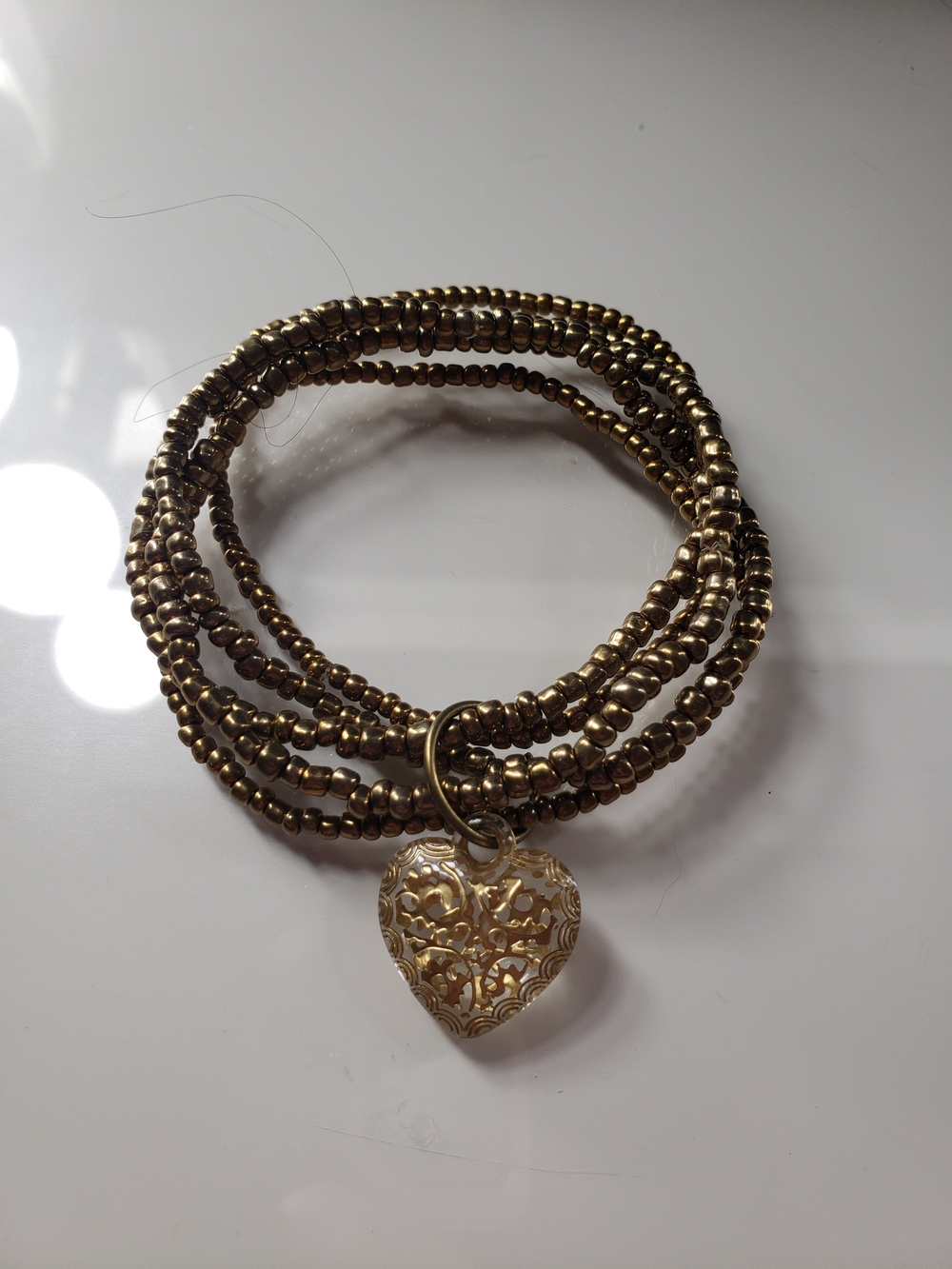 Gold Beaded Heart Charm Wrap Bracelet - Brand
